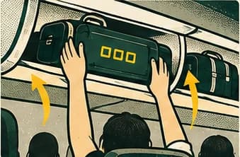 Un pasajero guarda su bolso en el compartimiento superior