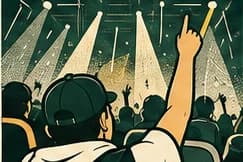 Un pasajero levanta el brazo entre el público del concierto